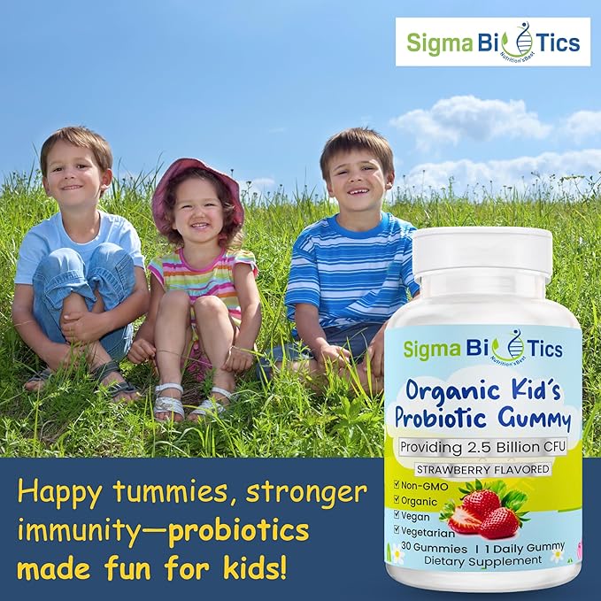 Organic Probiotic Gummies for Kids - 2.5B CFU, Bacillus Subtilis, Digestive & Immune Health - Non-GMO, 30 Chewable Gummies for Easy Use