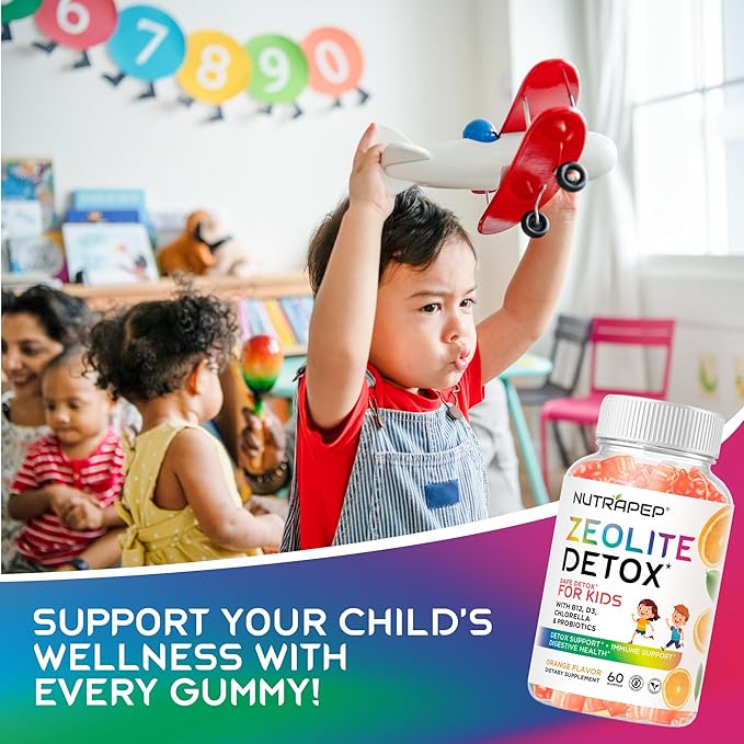 Zeolite Detox Gummies for Kids - Total Body Cleanse Micronized Chewables Supplement with Chlorella - Cleanse Out Toxins - Orange Flavor Vegan Non-GMO Gluten-Free