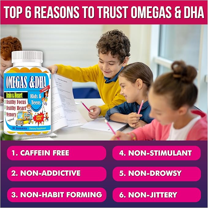 Omega Gummies Brain Supplements for Memory and Focus Support Brain Health Omega 3 EPA DHA for Kids and Teens Brain Memory and Cognitive Support 60 ct