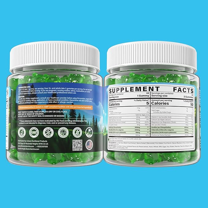 Zeolite Detox for Kids & Adults, Zeolite Gummies w/ Chlorella, Spirulina, Minerals, Choline, Natural Detox Cleanse for Immune, Focus, Energy, Gut Health, Sugar Free, Ages 4+, Gluten Free, 60cts