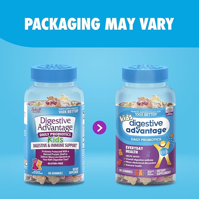 Digestive Advantage Daily Probiotic Gummy for Kids, Multi, Natural Fruit Flavours, 80.0 Count