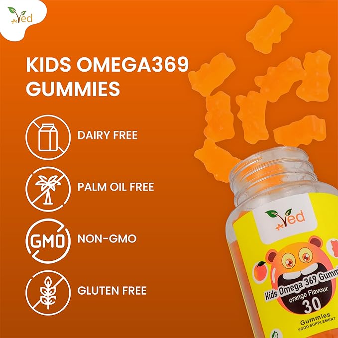 ved Kids Omega 3 6 9 Gummies for Omega 3 6 9 Supplement, Energy & Immune System – Vegan - 15 Days Supply, 30 Chewable Kids Vitamins Gummies. (15 Days Supply)