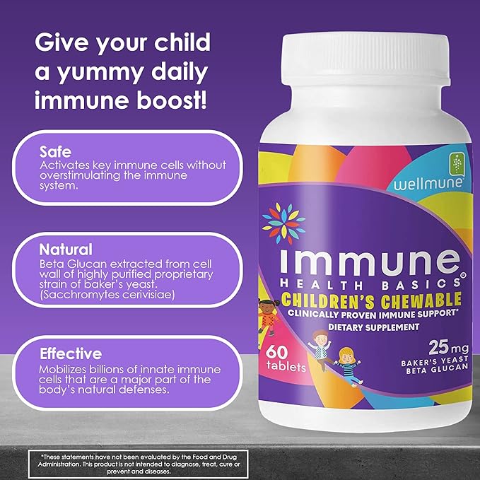 Children's Chewable Tablets, Wellmune Clinically Proven Highly Purified Beta Glucan Immunity Supplements for Children, Kids-Approved!