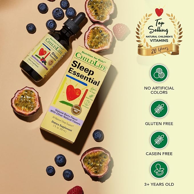 CHILDLIFE ESSENTIALS Sleep Essential - Melatonin-Free Sleep Aid for Kids, Natural Sleep Drops for Children 3+ with Passionflower & Valerian Root, Berry Flavor, 2 Fl Oz