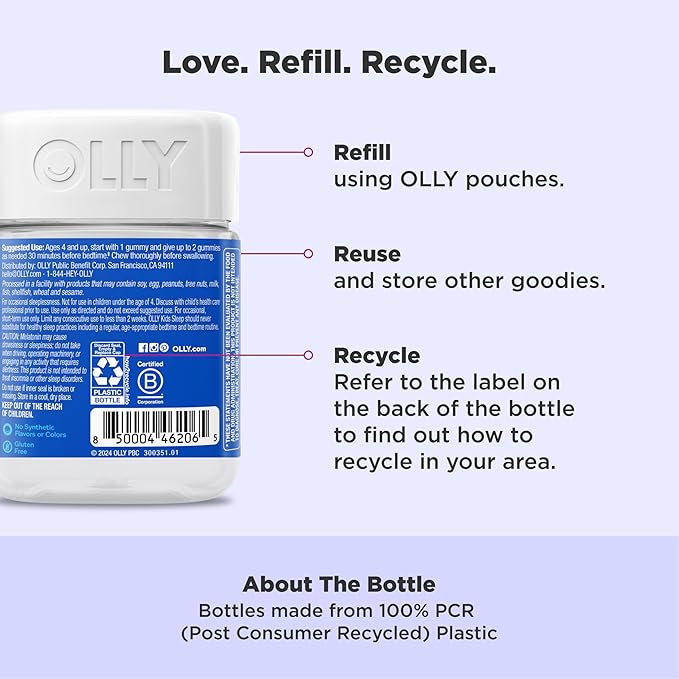 OLLY Kids Sleep Gummy, 0.5mg Melatonin, L Theanine, Chamomile, and Lemon Balm, Childrens Chewable Supplement, Raspberry - 50 Count