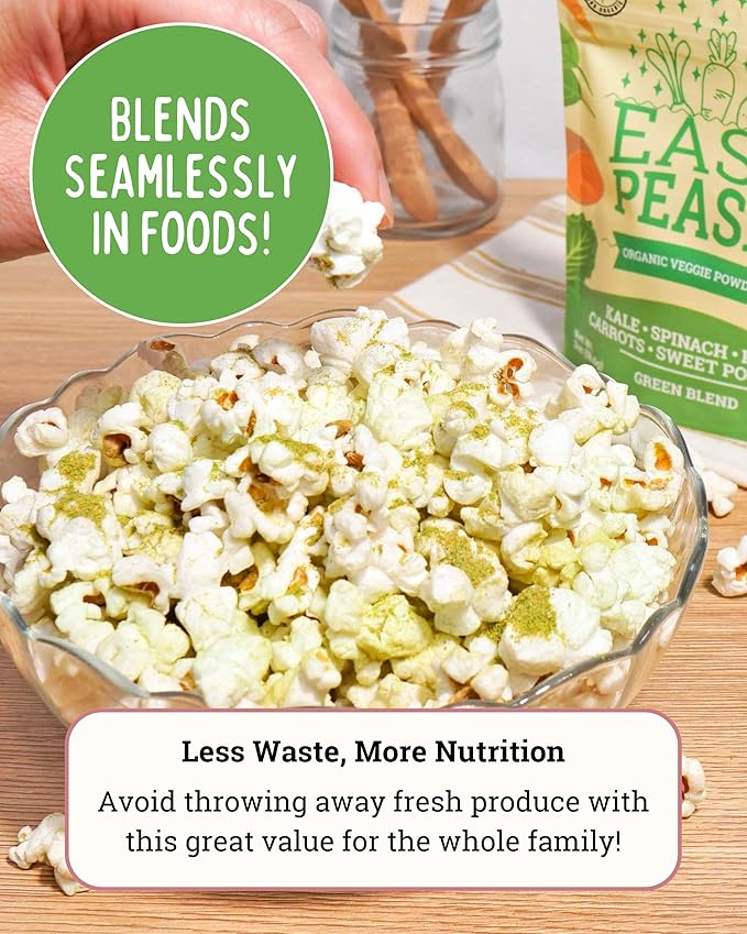 Easy Peasie Organic Veggie Powder Blends for Kids and Picky Eaters | Kids Greens Powder/Vegetable Powders including protein from green peas, spinach, and kale (Green 5oz Pouch)