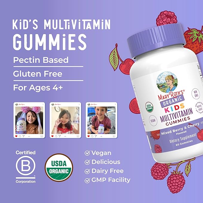 MaryRuth Organics Kids Vitamins | Multi | 1 Month Supply | Kids Multivitamin Gummies for Ages 4+ | Vegan | Only 2 Gummies a Day | 60 Count