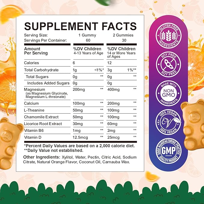 2 Pack Calm Magnesium Gummies for Kids - Magnesium Glycinate, L-Threonate Supplement for Sleep, Brain, Immune & Bone Health - Great Tasting Magnesium Gummies for Adults & Kids - Sugar Free Orange