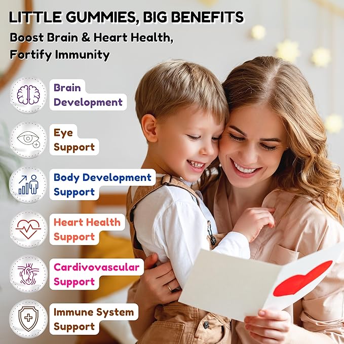 Gelatin Free Kids Omega 3 Gummies w/DHA 30 Servings. Plant-Based Omega 3 for Kids. Gluten Free & Non-GMO DHA Gummies. Children Omega 3 Gummies for Kids. Omega 3 Kids to Support Brain & Immune System
