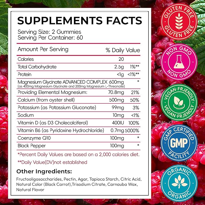Magnesium Glycinate Gummies 600mg, High Absorption Magnesium Gummies with L-Threonate, Calcium, Vitamin B6, D3, Sugar Free Chews for Adults & Kids Relaxation, Stress Relief, Night Rest