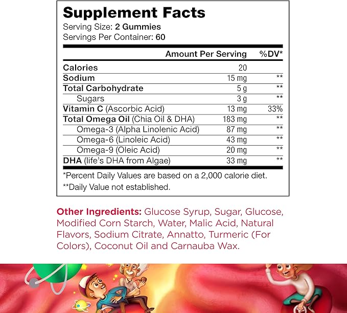 Chapter One Omega Gummies, Great Tasting Chewable Omega 3 Gummies for Kids, Certified Kosher (120 Flavored Gummies)