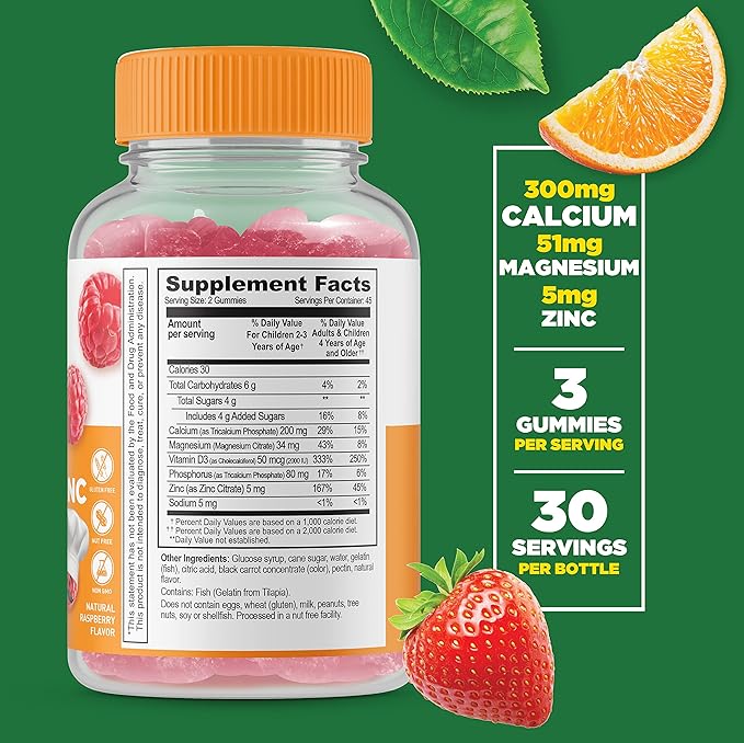 Lifeable Calcium Magnesium & Zinc Kids + Turmeric Curcumin Kids, Gummies Bundle - Great Tasting, Vitamin Supplement, Gluten Free, GMO Free, Chewable Gummy