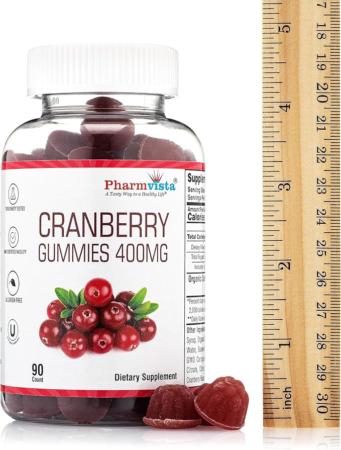Cranberry Gummies for Kids & Adults 400mg-Gluten Free Allergen Free Nutrient Rich Vegan Supplement -Cranberry Chews-90 Count