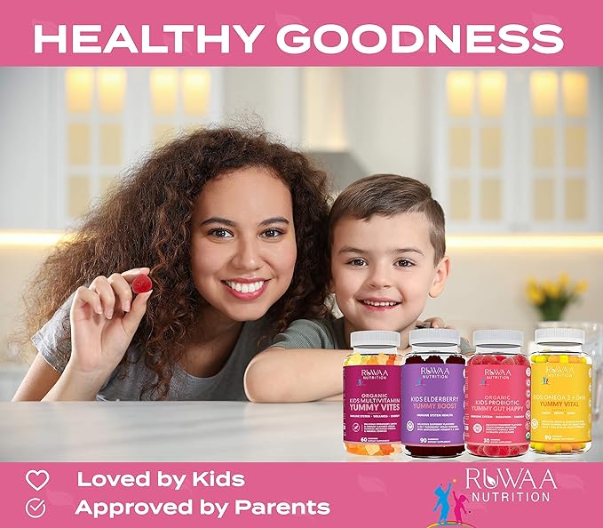 Kids Nootropic Digestive Gummies with Organic Probiotics, Prebiotic and Plant Based Omega 3,6,9 DHA