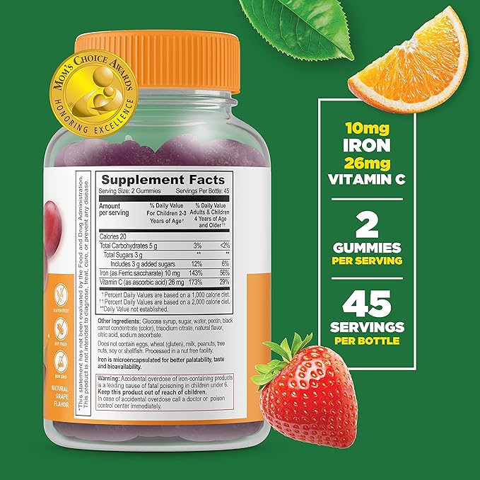Lifeable Iron & Vitamin C Kids + Vitamin C Kids, Gummies Bundle - Great Tasting, Vitamin Supplement, Gluten Free, GMO Free, Chewable Gummy