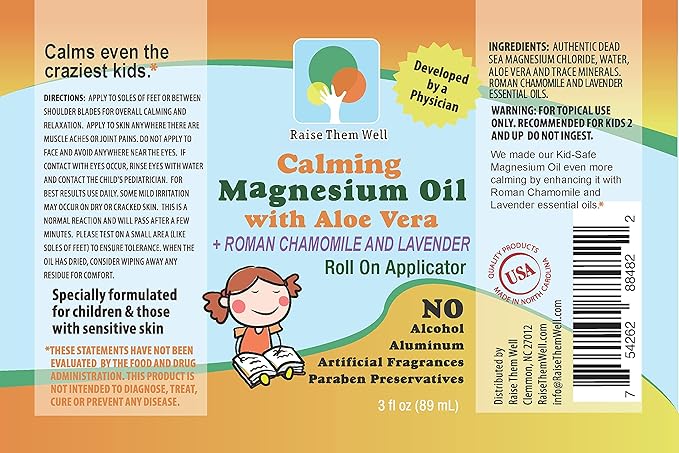 Magnesium Oil Roller for Kids – Calming Roll-On with Aloe Vera, Roman Chamomile & Lavender, Soothing Support for Anxiety, Nervousness & Hyperactivity, 3 fl oz