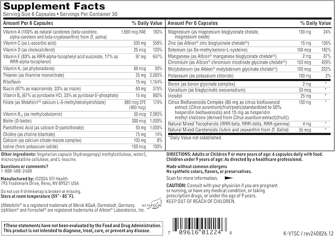 Klaire Labs VitaSpectrum Capsules - Multivitamin & Multimineral for Kids with 28 Essential Nutrients Including Folate, B12, B6, Antioxidants, Vitamin E & D3 - No Copper or Iron, Gluten-Free (180ct)