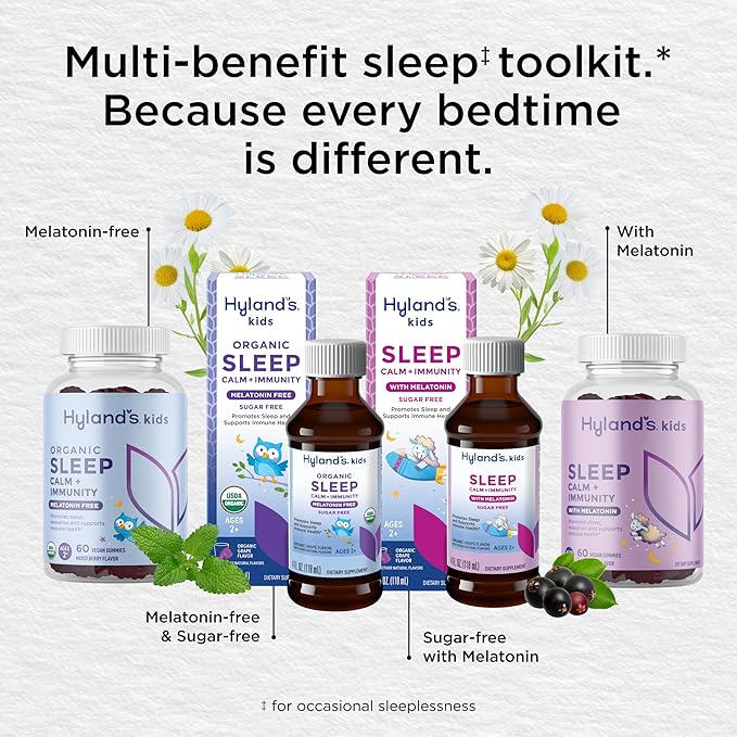 Hyland's Kids Sleep Calm and Immunity with Melatonin, Promotes Sleep and Supports Immune Health, Ages 2 and up, Grape Flavor, 4 Fl. Oz.