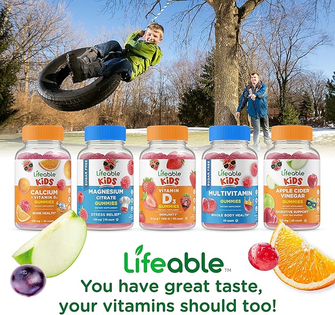 Lifeable Calcium Magnesium & Zinc Kids + Turmeric Curcumin Kids, Gummies Bundle - Great Tasting, Vitamin Supplement, Gluten Free, GMO Free, Chewable Gummy
